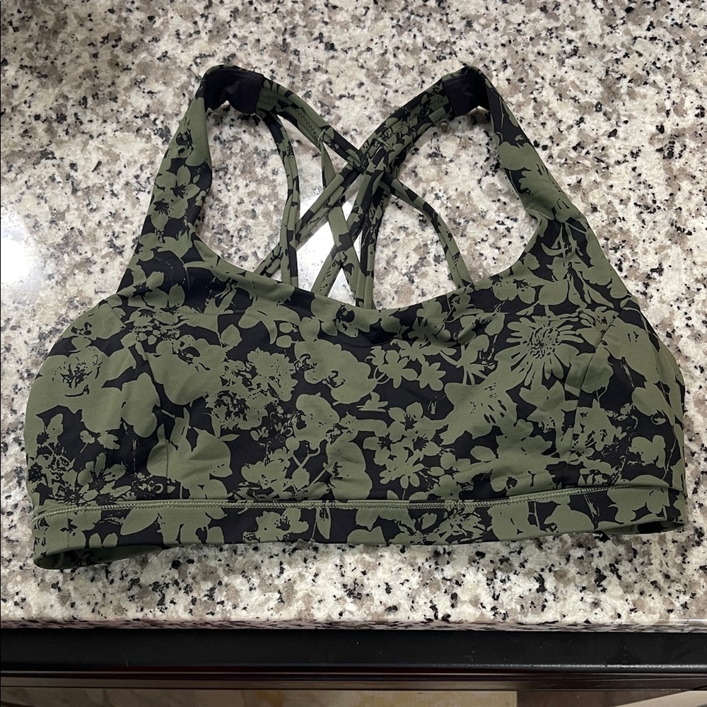 lululemon athletica Olive Green & Black Floral Strappy Sports Bra